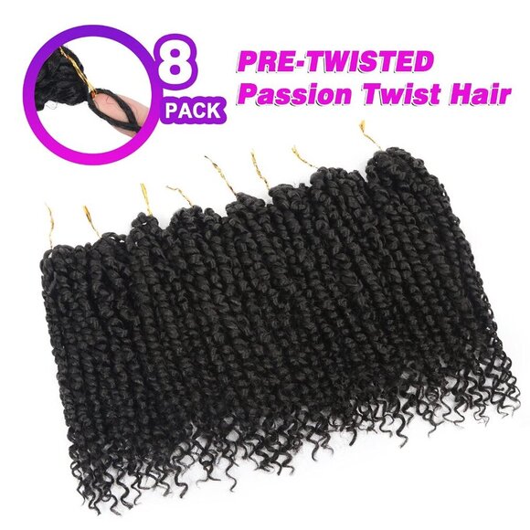 8 Packs Passion Twist Crochet Hair 10 Inch Pre-twisted Bohemian Style